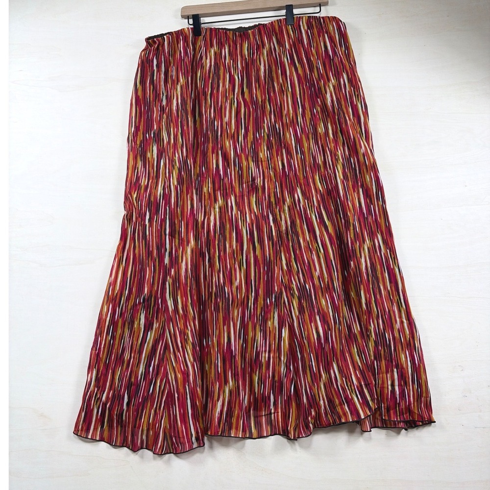 Cato Woman Red Orange Abstract Stripe Maxi Skirt Plus Size 18/20W Lined Pleated